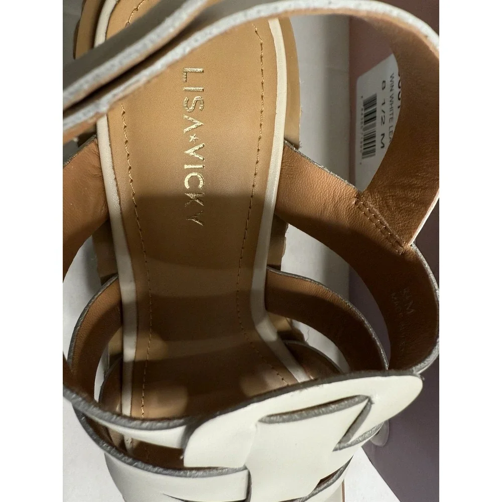 Lisa Vicky Nordstrom Just-V White Leather Strappy Platform Women Size 8.5‎